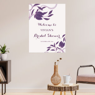 Poster Elegante Boas-vindas de Chá de Noiva em Roxo Paisl