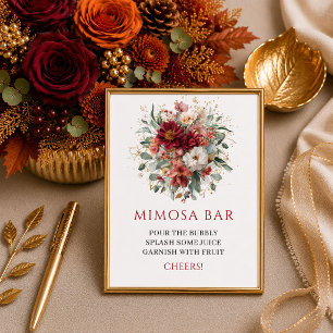 Poster Elegante boêmio burgundy floral verde mimosa b