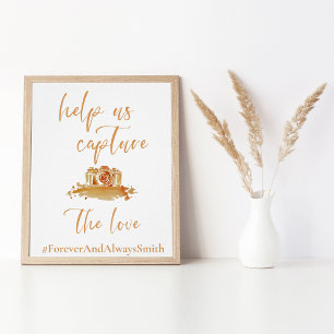 Poster Elegante Boho laranja Sinal de hashtag de casame