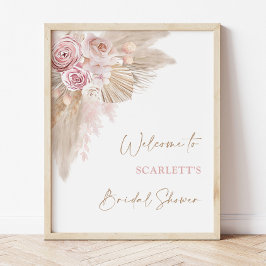 Poster Elegante Boho Pampas Chá de Bebê de Noiva Bem-vind