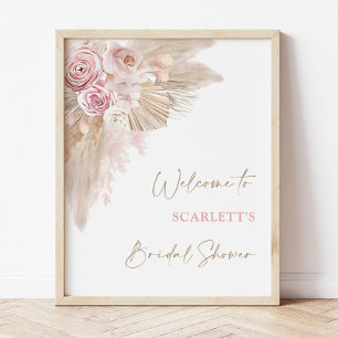 Poster Elegante Boho Pampas Chá de Bebê de Noiva Bem-vind