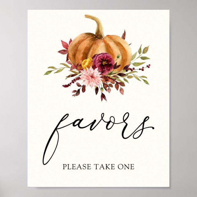 Poster Elegante Borgonha Autumn Pumpkin Favorece Sinal (Frente)