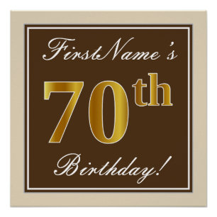 Pôster Elegante, Brown, Faux Dourada 70 Birthday + Nome