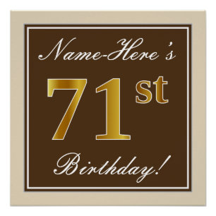 Pôster Elegante, Brown, Faux Dourado 71rua Aniversário +