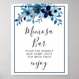 Poster Elegante Buquê de Flores em Aquarela Azul Empoeira