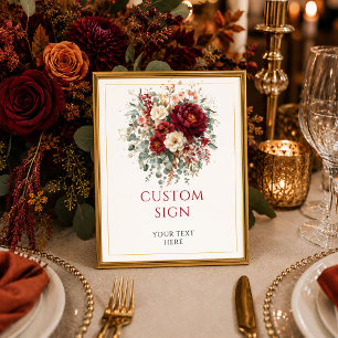 Poster Elegante Burgundy Dourado Floral Vermelho Escuro p