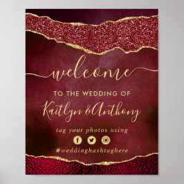 Poster Elegante Burgundy e Dourado Casamento de Agato Bem