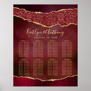 Poster Elegante Burgundy e Dourado Plano de Casamento Aga