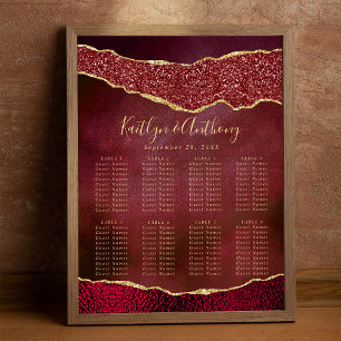 Poster Elegante Burgundy e Dourado Plano de Casamento Aga