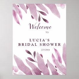 Poster Elegante Burgundy Grandes Folhas Chuveiro de Noiva