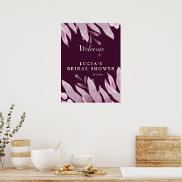Poster Elegante Burgundy Grandes Folhas Chuveiro de Noiva