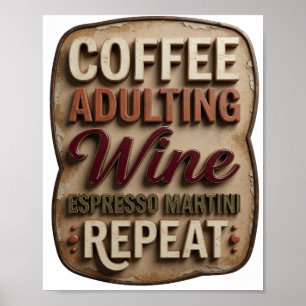 Poster Elegante CAFÉ VIDA DE ADULTO VINHO ESPRESSO MARTIN