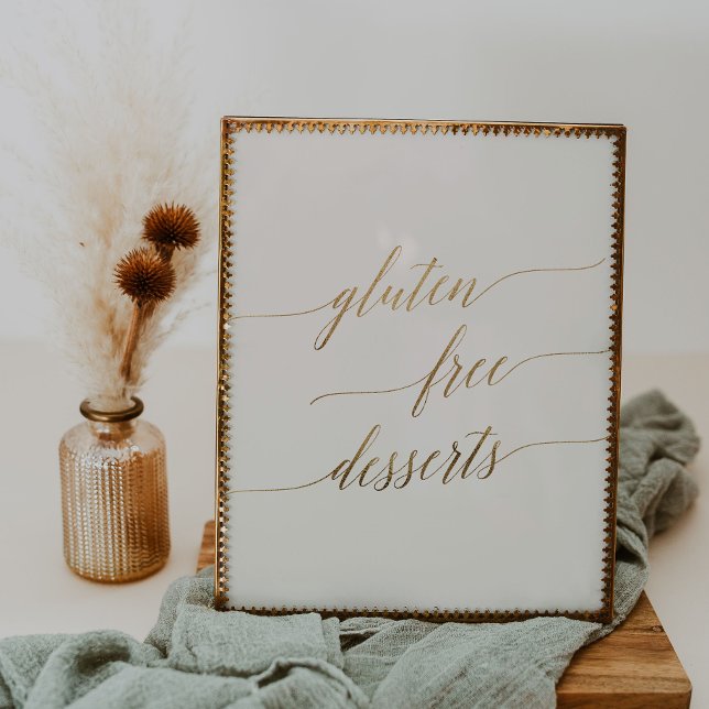 Poster Elegante Caligrafia Dourada Ivory Gluten Free Dess (Criador carregado)