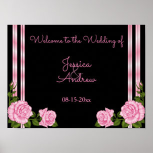 Poster Elegante Cantinho Chic de Buquê de Rosas Bem-vindo