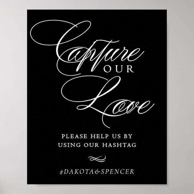Poster Elegante Capture nossa Hashtag de Caligrafia Branc (Frente)