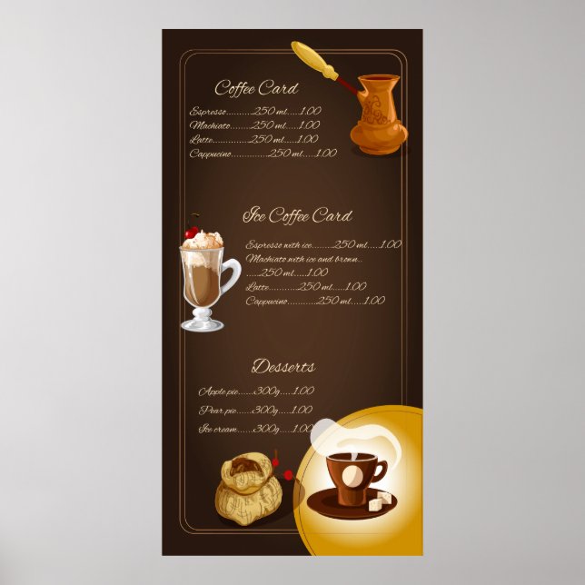 Poster Elegante Cardápio de Café Ilustrado (Frente)