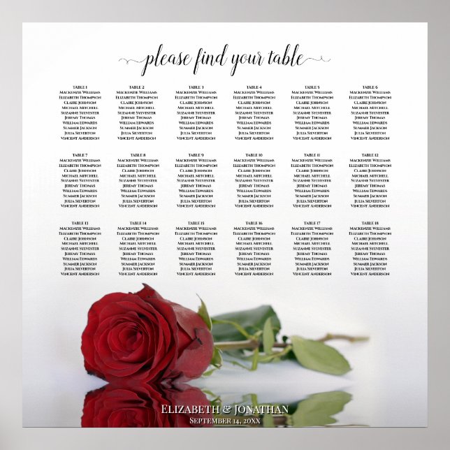 Poster Elegante Carta de Assentos de Casamento com Mesa 1 (Frente)