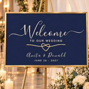 Poster Elegante Cartão de Boas-Vindas de Casamento Azul-M