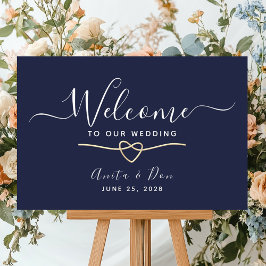 Poster Elegante Cartão de Boas-Vindas de Casamento Azul-M