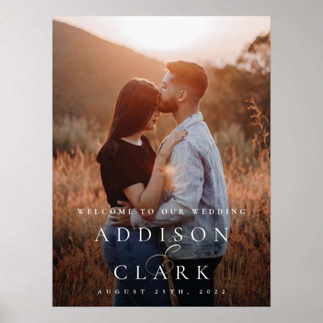 Poster Elegante Cartão de Boas Vindas de Casamento com Fo (Frente)