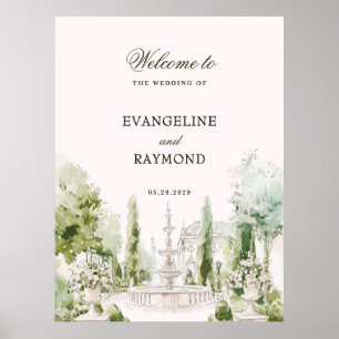 Poster Elegante Casamento de Jardim em Mansão com Aquarel