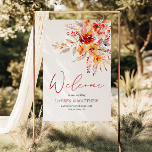 Poster Elegante Casamento outono Floral Watercolor Bem-vi