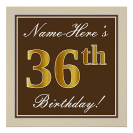 Pôster Elegante, Castanho, Faux Dourado 36º Aniversário +