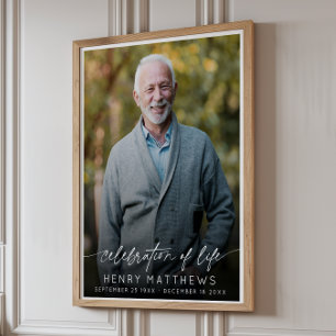 Poster Elegante Celebração da Vida Rótulo Foto Funeral 