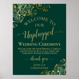Poster Elegante Cerimônia de Casamento Dourado e Emerald