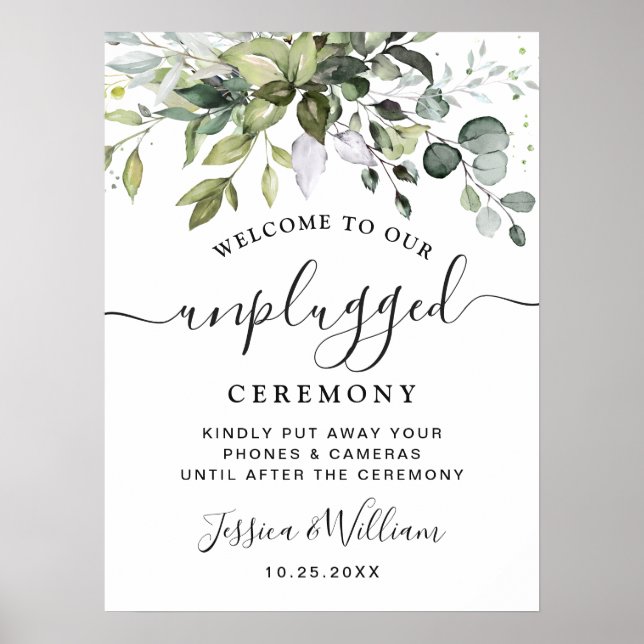 Poster Elegante Cerimônia de Casamento Unplugado Eucalypt (Frente)