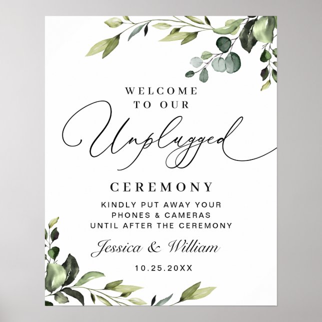 Poster Elegante Cerimônia de Casamento Unplugado Eucalypt (Frente)