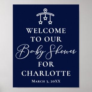 Poster Elegante Chá de fraldas Azul Meia-Noite Personaliz