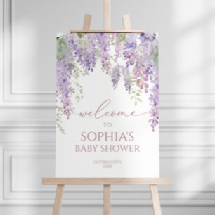 Poster Elegante Chá de fraldas de Wisteria Roxo Bem-vindo