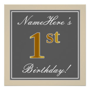 Pôster Elegante, Cinza, primeiro aniversario Dourado Faux