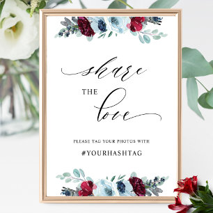 Poster Elegante Compartilhe o Amor, Blue Burgundy Sinal H