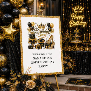 Poster Elegante Confete Preto Dourado Cumpleaños Rainha B