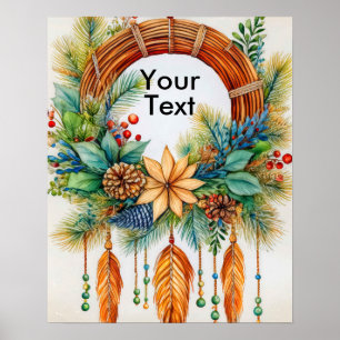 Poster Elegante Coroa de Natal Boho Caprichosa