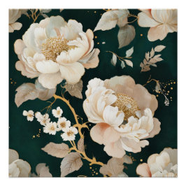 Pôster Elegante Cream Peony Floral Glossy Poster - Vintag