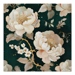 Pôster Elegante Cream Peony Floral Glossy Poster - Vintag