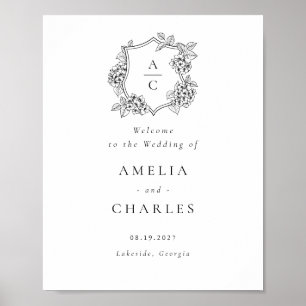 Poster Elegante Crista de Hortênsia Floral para Casamento