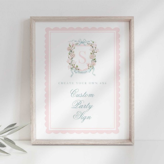 Poster Elegante Crista de Monograma Chuvada de Bebê Perso (Criador carregado)