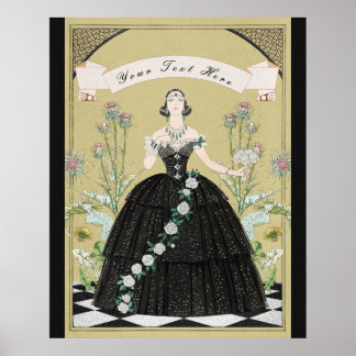 Poster Elegante Dama Gótica Vitoriana Rosas Brancas Cardo