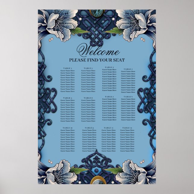 Poster Elegante design celta azul (Frente)