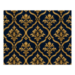 Pôster Elegante Design de Motivo Vintage em Damasco Doura