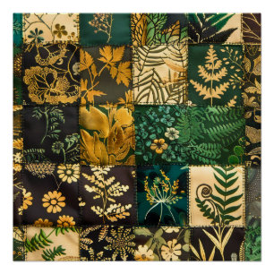 Pôster ✨Elegante Design de Patchwork Botânico Floral