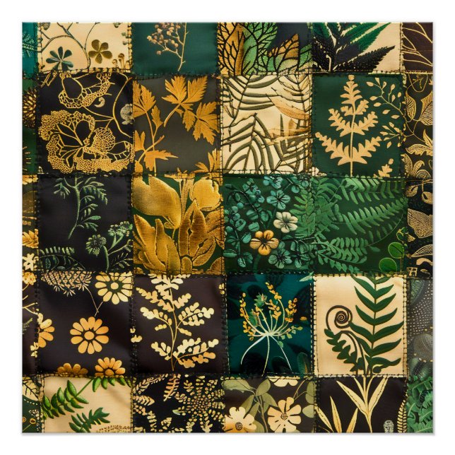Pôster ✨Elegante Design de Patchwork Botânico Floral (Frente)