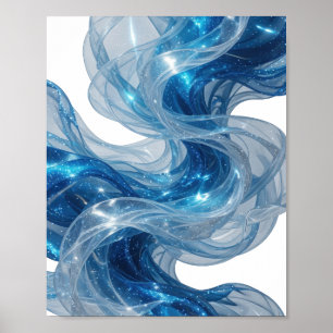 Poster Elegante Design Personalizado Ondas Azuis Prateada