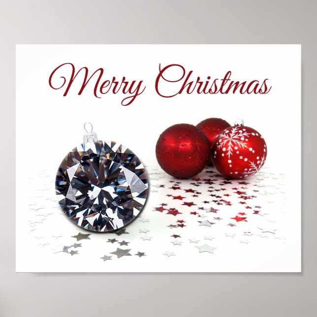 Poster Elegante Diamante e Enfeites de natal Vermelhos (Frente)