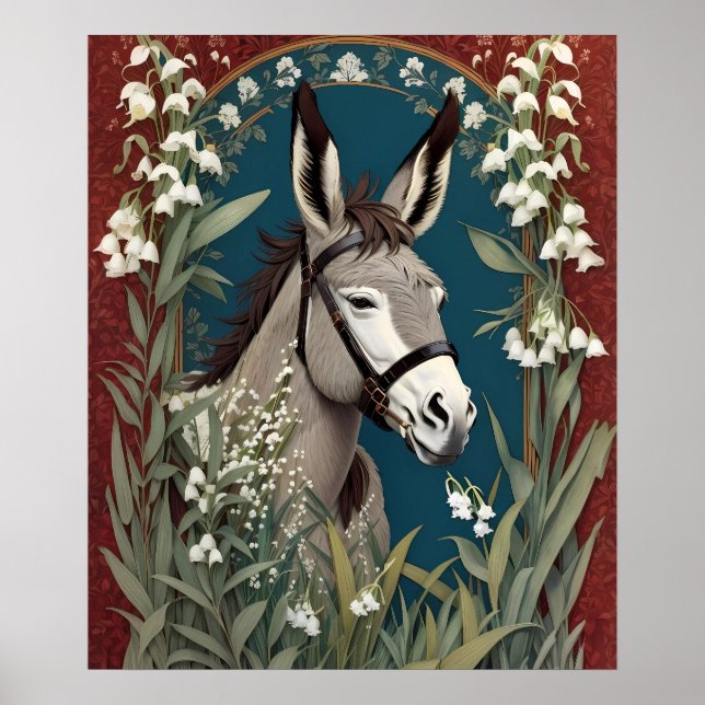 Poster Elegante Donkey e Lily das Flores do Vale (Frente)