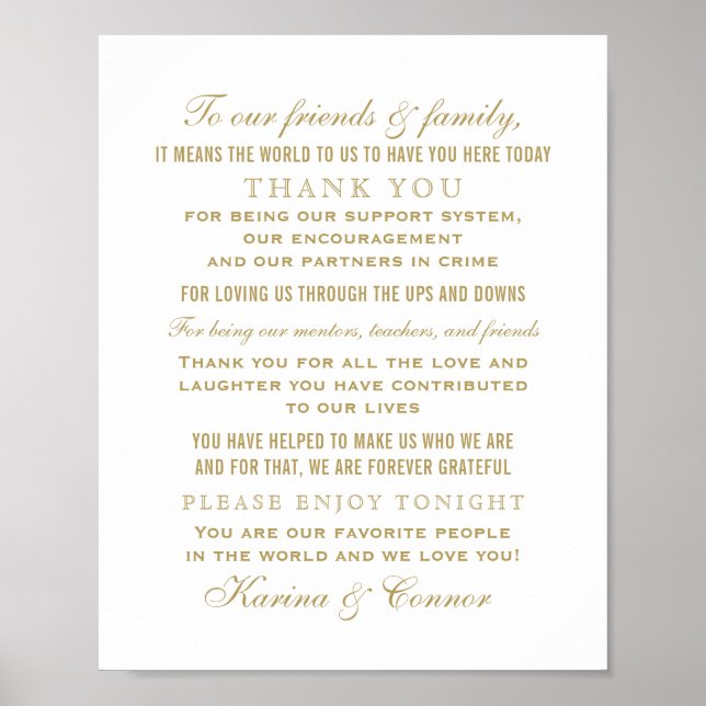 Poster Elegante Dourado Casamento Obrigado Mensagem (Frente)